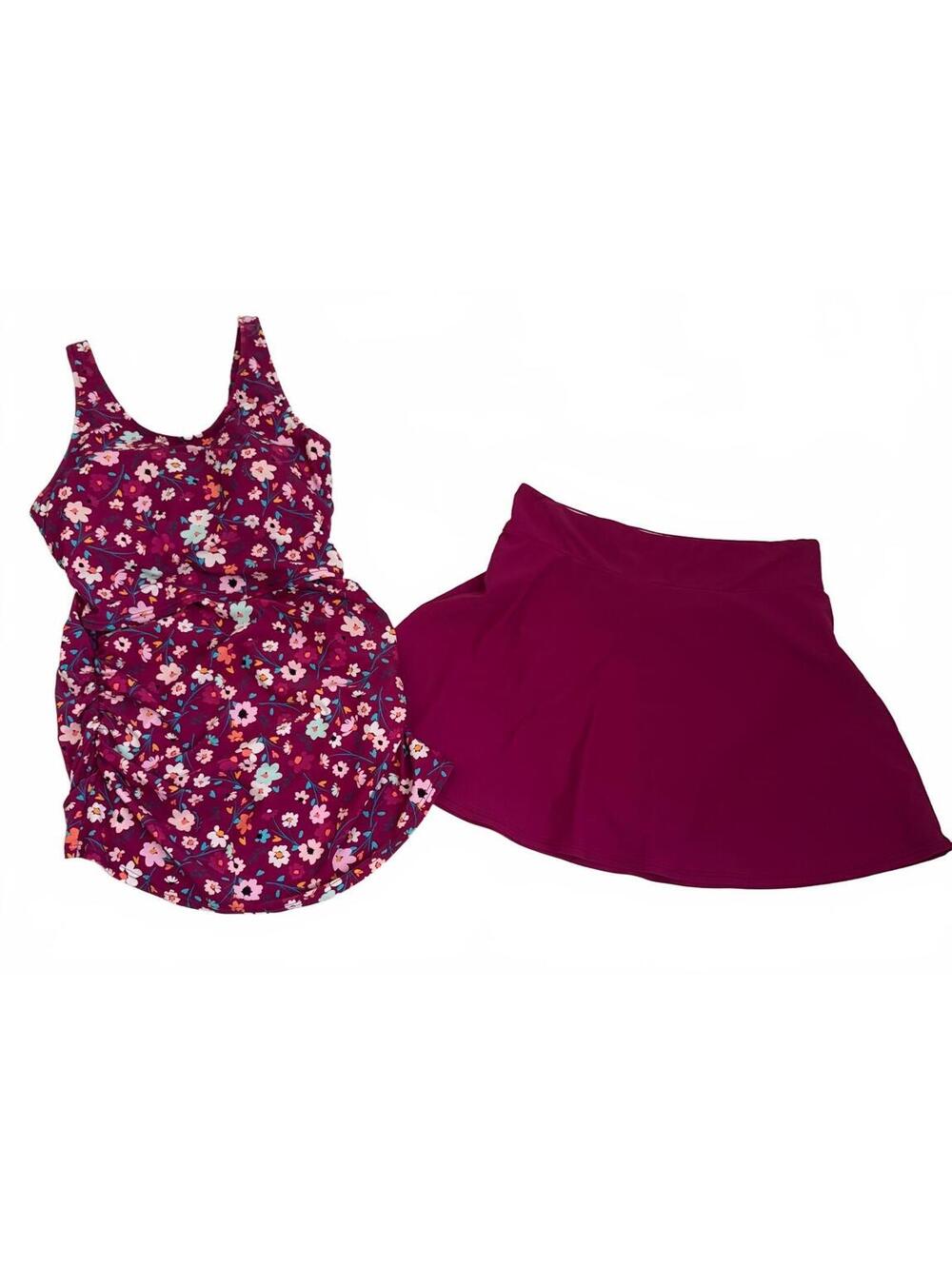 Latched Mama | 2 Piece Nursing Tankini Swimsuit Fuscia Pink Blue Floral Size S